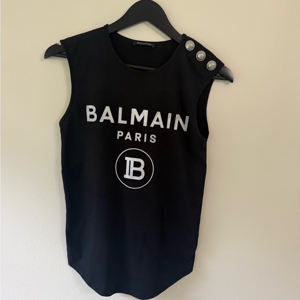Balmain Authentic Cotton Black Logo Button Embellished Top. Size XXS. Like New